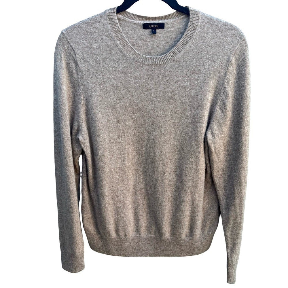 Quince Mongolian Cashmere Quiet Luxury Minimalist Preppy Cozy Sweater Oatmeal L
